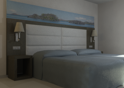 imagen composición mobiliario dormitorio hotel vista lateral